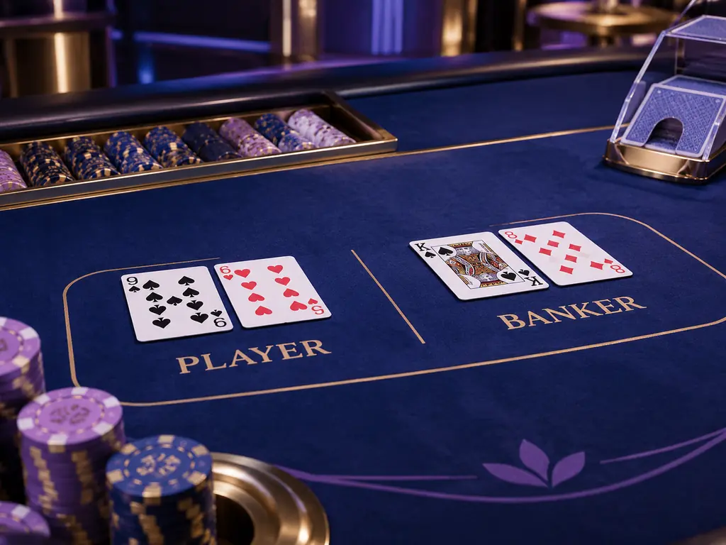 Meja baccarat dengan dua kelompok kartu